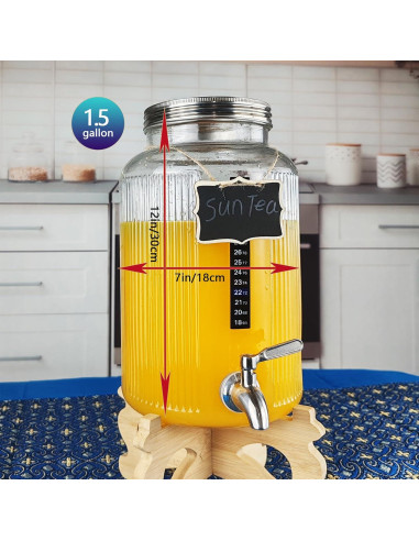 Dispensador de Bebidas de Vidrio 5.5L Mapeoes con Grifo Inoxidable