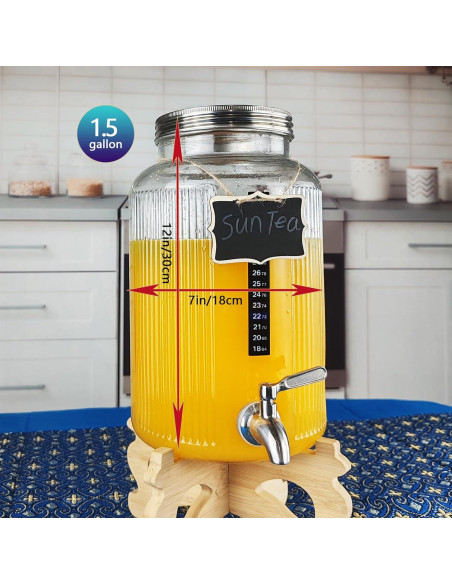 Dispensador de Bebidas de Vidrio 5.5L Mapeoes con Grifo Inoxidable Dispensador de Bebidas de Vidrio 5.5L Mapeoes con Grifo Inoxidable