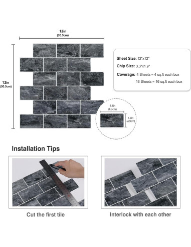 Azulejos Autoadhesivos CRE8TIVE 4 Hojas Mármol Gris 30.48x30.48 cm