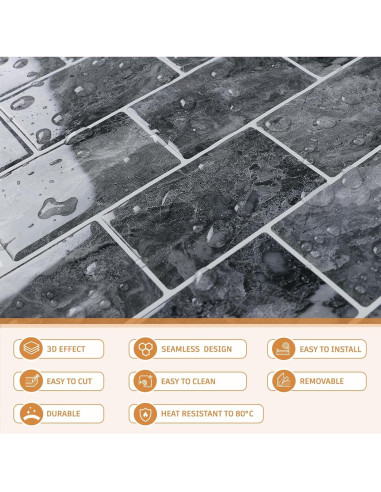 Azulejos Autoadhesivos CRE8TIVE 4 Hojas Mármol Gris 30.48x30.48 cm