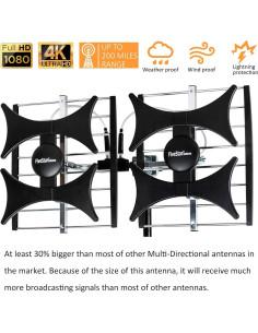 Antena Amplificada HDTV Multidireccional Five Star - 321 km Alcance, UHF/VHF, 4K 2