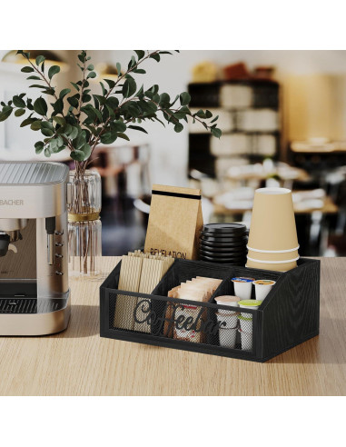 Organizador de Café YINMIT de Madera con Divisores - Negro