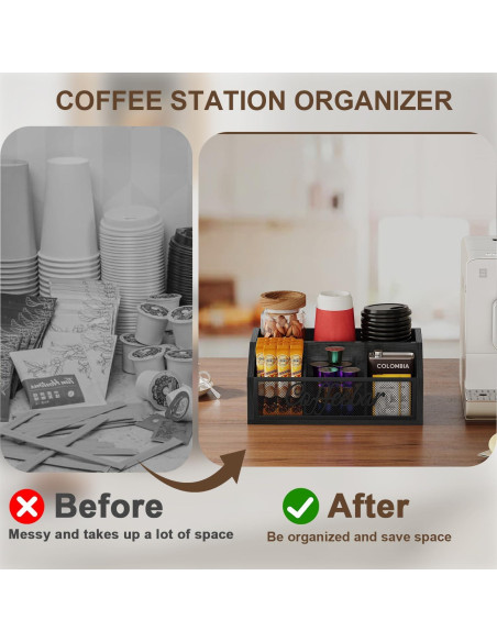 Organizador de Café YINMIT de Madera con Divisores - Negro Organizador de Café YINMIT de Madera con Divisores - Negro