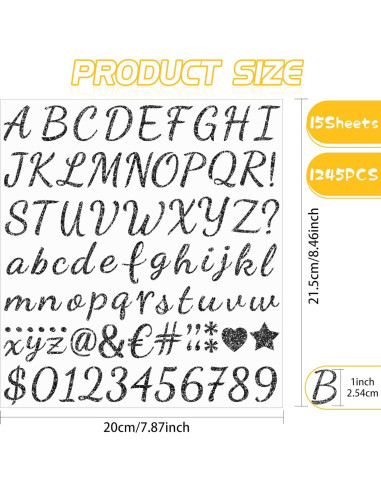 1245 Etiquetas de Letras Autoadhesivas Huimdery Negras