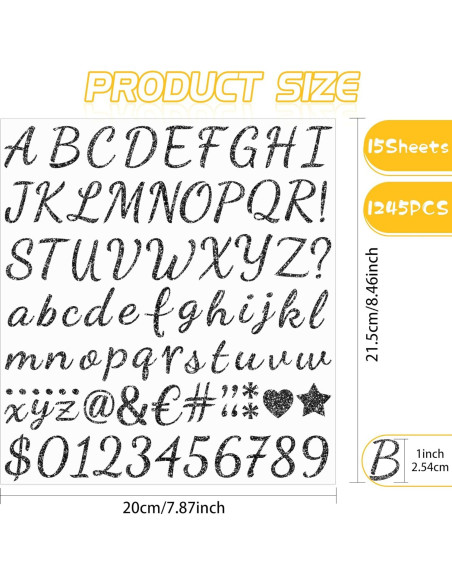 1245 Etiquetas de Letras Autoadhesivas Huimdery Negras