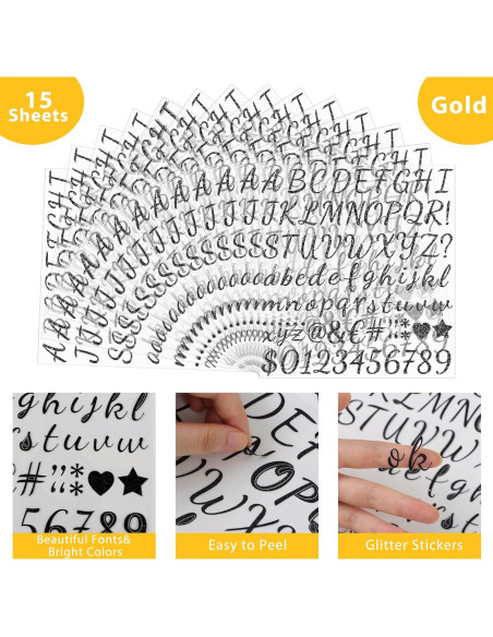 1245 Etiquetas de Letras Autoadhesivas Huimdery Negras