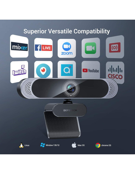 Webcam DEPSTECH DW49 4K Autofoco con Micrófono y Cubierta
