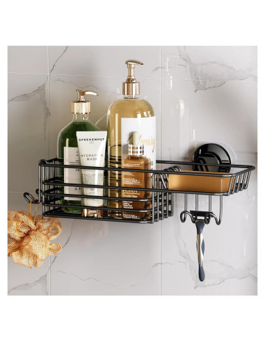 Caddy de Ducha TAILI Negro con Ventosas y Soporte para Jabón