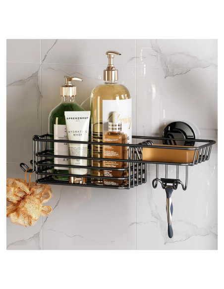 Caddy de Ducha TAILI Negro con Ventosas y Soporte para Jabón