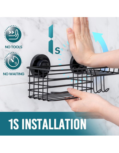 Caddy de Ducha TAILI Negro con Ventosas y Soporte para Jabón