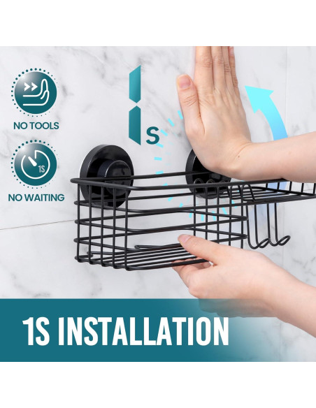 Caddy de Ducha TAILI Negro con Ventosas y Soporte para Jabón