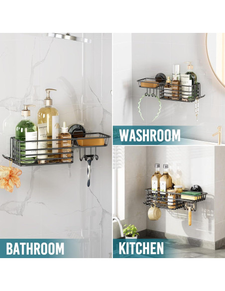 Caddy de Ducha TAILI Negro con Ventosas y Soporte para Jabón