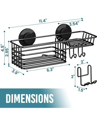 Caddy de Ducha TAILI Negro con Ventosas y Soporte para Jabón