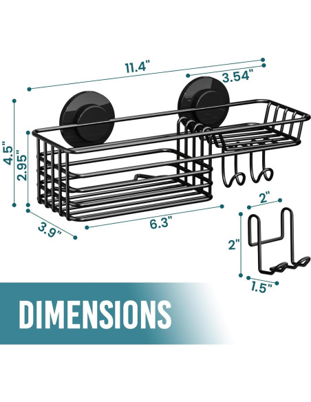 Caddy de Ducha TAILI Negro con Ventosas y Soporte para Jabón