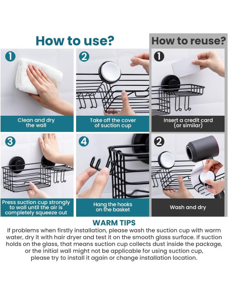 Caddy de Ducha TAILI Negro con Ventosas y Soporte para Jabón