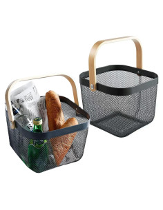 Cestas de Picnic de Metal Tianlian - 2 Piezas Cuadradas Negras