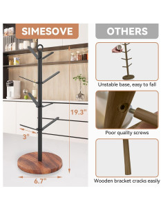Soporte para Tazas Simesove de Madera de Nogal con 8 Ganchos 2