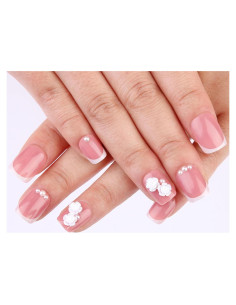 Uñas Postizas Cortas PXUEZAY con Diseños de Perlas 3D - 24 Pcs