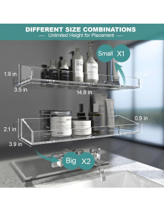 Estantes de baño acrílico 3 PCS DigDozer, flotantes, transparentes 2