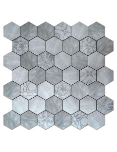 Azulejo Hexagonal Autoadhesivo Kieacia 10 Hojas PVC Floral Gris
