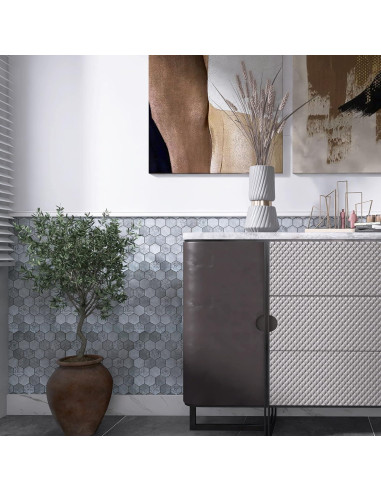 Azulejo Hexagonal Autoadhesivo Kieacia 10 Hojas PVC Floral Gris