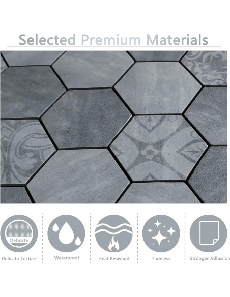 Azulejo Hexagonal Autoadhesivo Kieacia 10 Hojas PVC Floral Gris Azulejo Hexagonal Autoadhesivo Kieacia 10 Hojas PVC Floral Gris