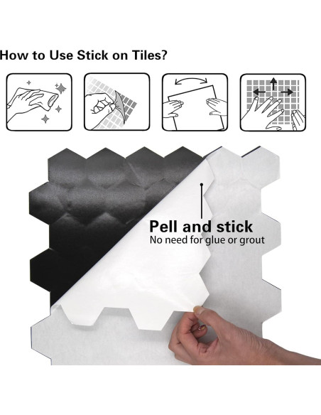 Azulejo Hexagonal Autoadhesivo Kieacia 10 Hojas PVC Floral Gris Azulejo Hexagonal Autoadhesivo Kieacia 10 Hojas PVC Floral Gris