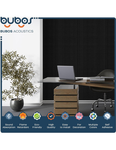 Paneles Acústicos Grandes BUBOS 120x60 cm Autoadhesivos Negro