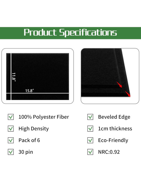 Paneles Acústicos VANCORE 6 Piezas 40x30cm Aislamiento Sonoro