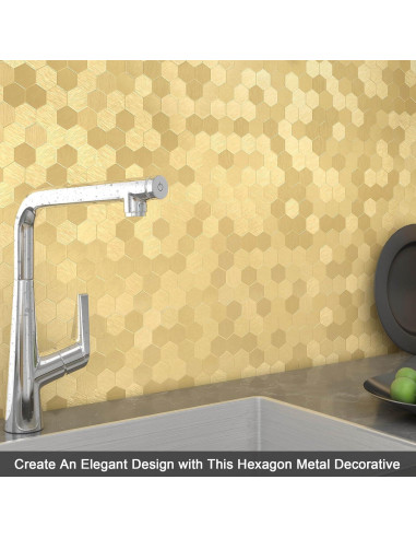 Azulejos Autoadhesivos BeNice Hexagonales 3D Dorado 5 Piezas