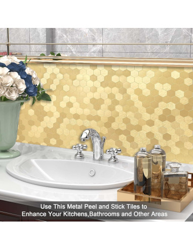 Azulejos Autoadhesivos BeNice Hexagonales 3D Dorado 5 Piezas