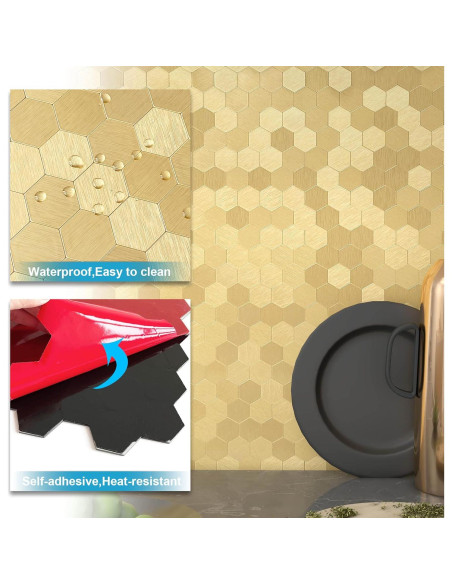 Azulejos Autoadhesivos BeNice Hexagonales 3D Dorado 5 Piezas Azulejos Autoadhesivos BeNice Hexagonales 3D Dorado 5 Piezas
