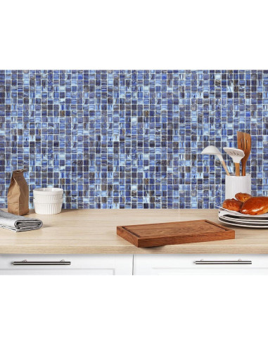 Azulejo de vidrio autoadhesivo CASAPALACE 30.48x30.48 cm azul