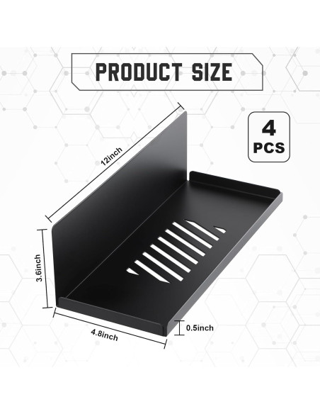 Estanterías Magnéticas Therwen para Cocina - Paquete de 4, 30x12x9 cm, Negro
