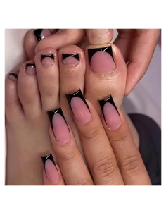 Kit de Uñas Postizas Francesas Negras BHOOKA 48 Pcs