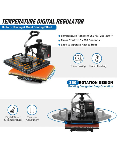 Prensa Térmica 5 en 1 Topdeep 30x38 cm Brazo Giratorio