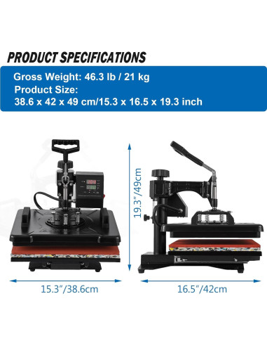 Prensa Térmica 5 en 1 Topdeep 30x38 cm Brazo Giratorio