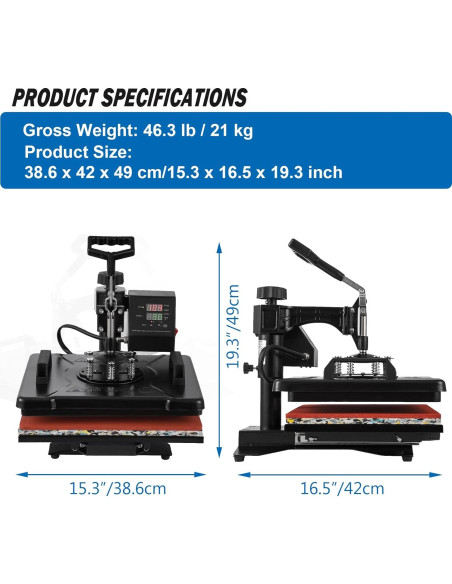 Prensa Térmica 5 en 1 Topdeep 30x38 cm Brazo Giratorio