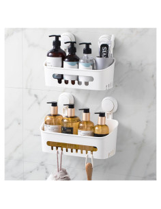 Caddy de Ducha LEVERLOC con Ventosa 2 Niveles Blanco 10KG