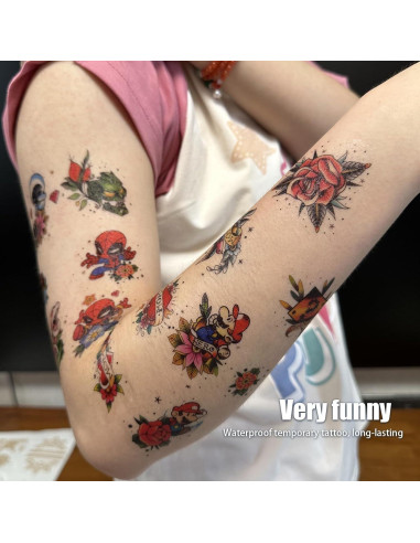 53 Tatuajes Temporales Superhéroes Roarhowl - Retro y Coloridos