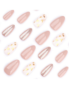 24 Uñas Postizas Almendra Rosa Nude OSTTMA con Purpurina 2