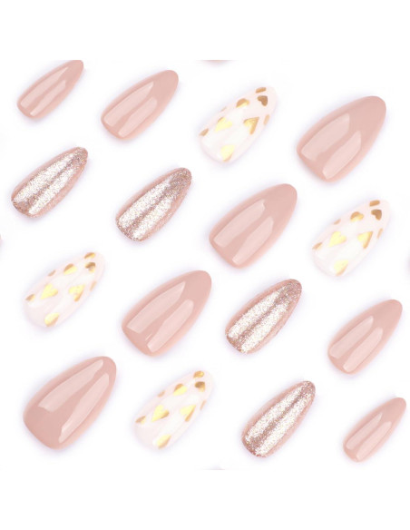 24 Uñas Postizas Almendra Rosa Nude OSTTMA con Purpurina 24 Uñas Postizas Almendra Rosa Nude OSTTMA con Purpurina