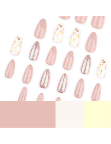 24 Uñas Postizas Almendra Rosa Nude OSTTMA con Purpurina