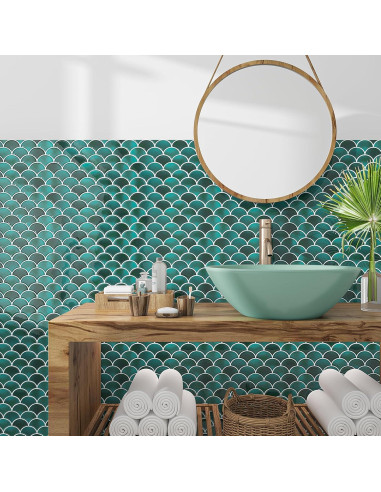 Azulejo Autoadhesivo VEELIKE Escamas de Pescado Verde 30.48cm