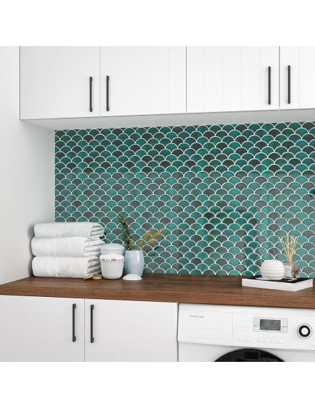 Azulejo Autoadhesivo VEELIKE Escamas de Pescado Verde 30.48cm