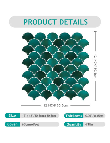 Azulejo Autoadhesivo VEELIKE Escamas de Pescado Verde 30.48cm