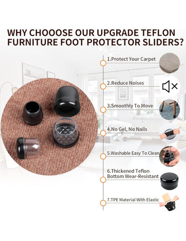 16 Deslizadores de Pierna de Silla GAGUIUP para Alfombra 1.27-1.78cm