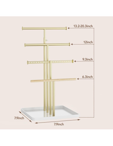 Organizador de Joyas Josmimic Dorado Ajustable 48 cm