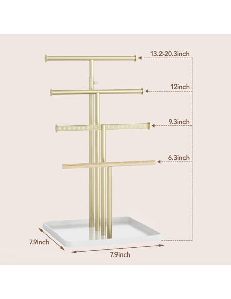 Organizador de Joyas Josmimic Dorado Ajustable 48 cm Organizador de Joyas Josmimic Dorado Ajustable 48 cm
