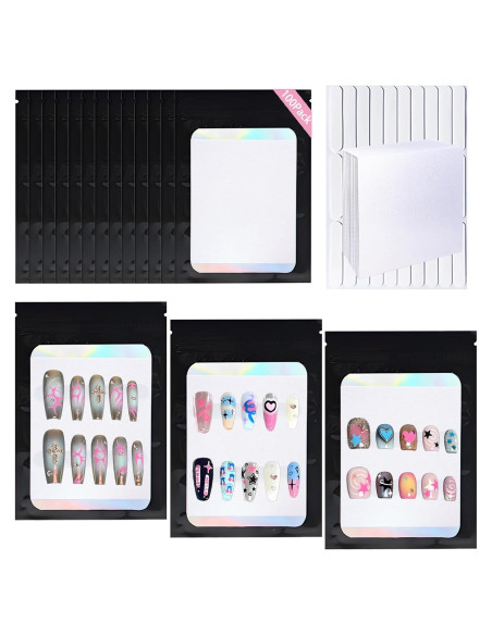 100 Bolsas Holográficas para Uñas Postizas Sawvolker 10.5x15cm